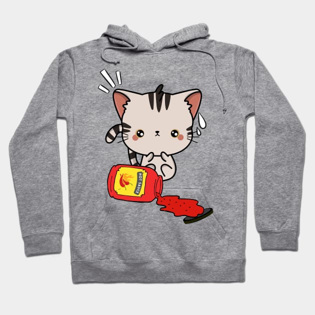 Funny Tabby Cat Spilled Hot Sauce Hoodie by Pet Station